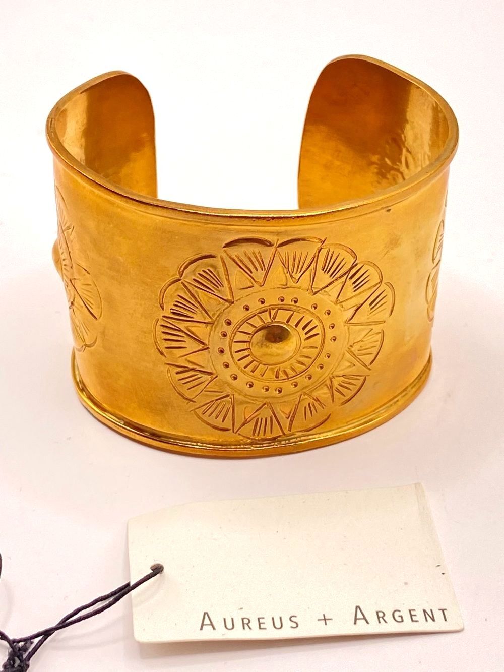 Aureus + Argent Gold Floral Embossed Cuff Bracelet NWT